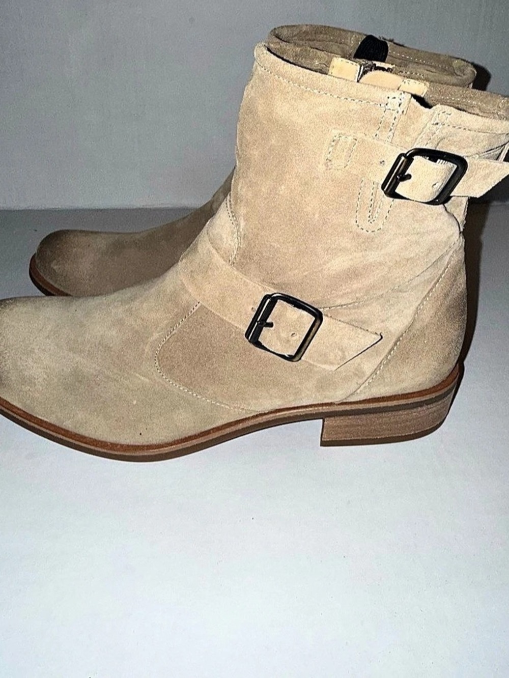 Paul Green Suede Buckle Ankle Boots in Beige US 9.5